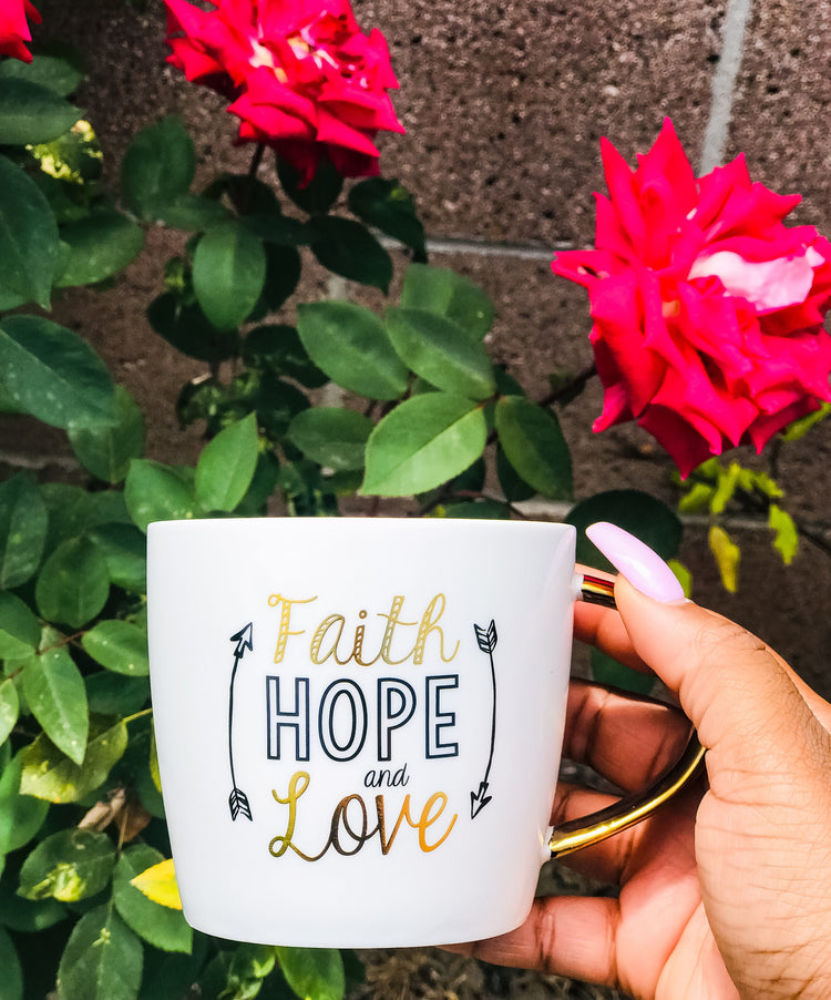 Faith Hope Love Metallic Gold Mug