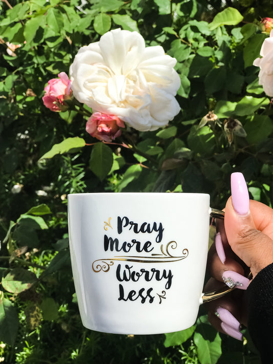 Pray More, Worry Less Metallic Gold Mug